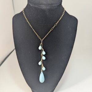 Elegant David Aubrey Gold and Blue Teardrop Necklace